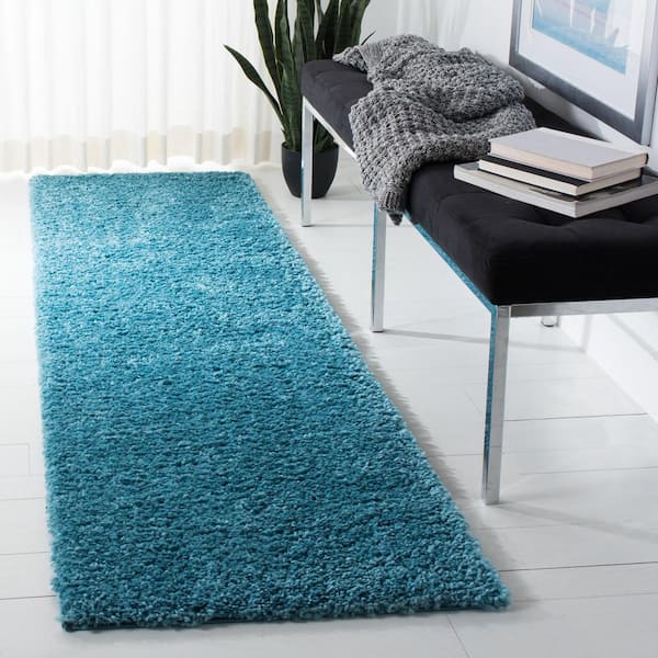 August Shag Turquoise 2 ft. x 12 ft. Solid Runner Rug