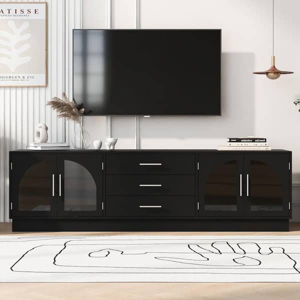 Zebedee 68.90 in. Black TV Stand Fits TVs up to 75 in. with Cabinets, Drawers and Adjustable Shelves