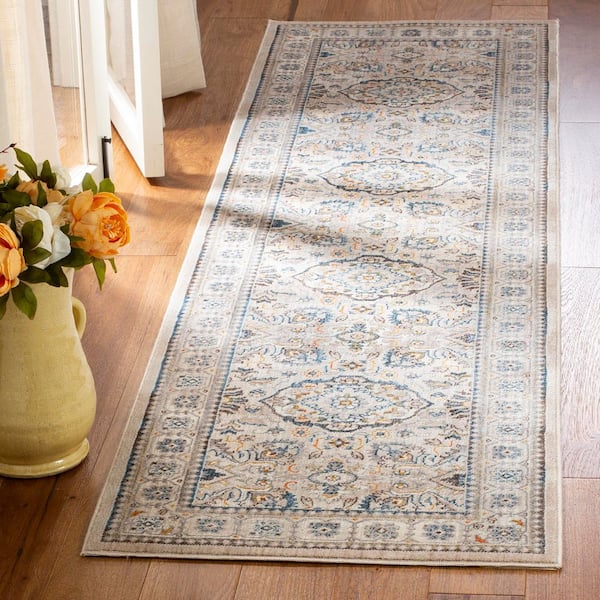 Vintage Persian 2 ft. x 6 ft. Ivory/Light Gray Ornate Floral Runner Rug