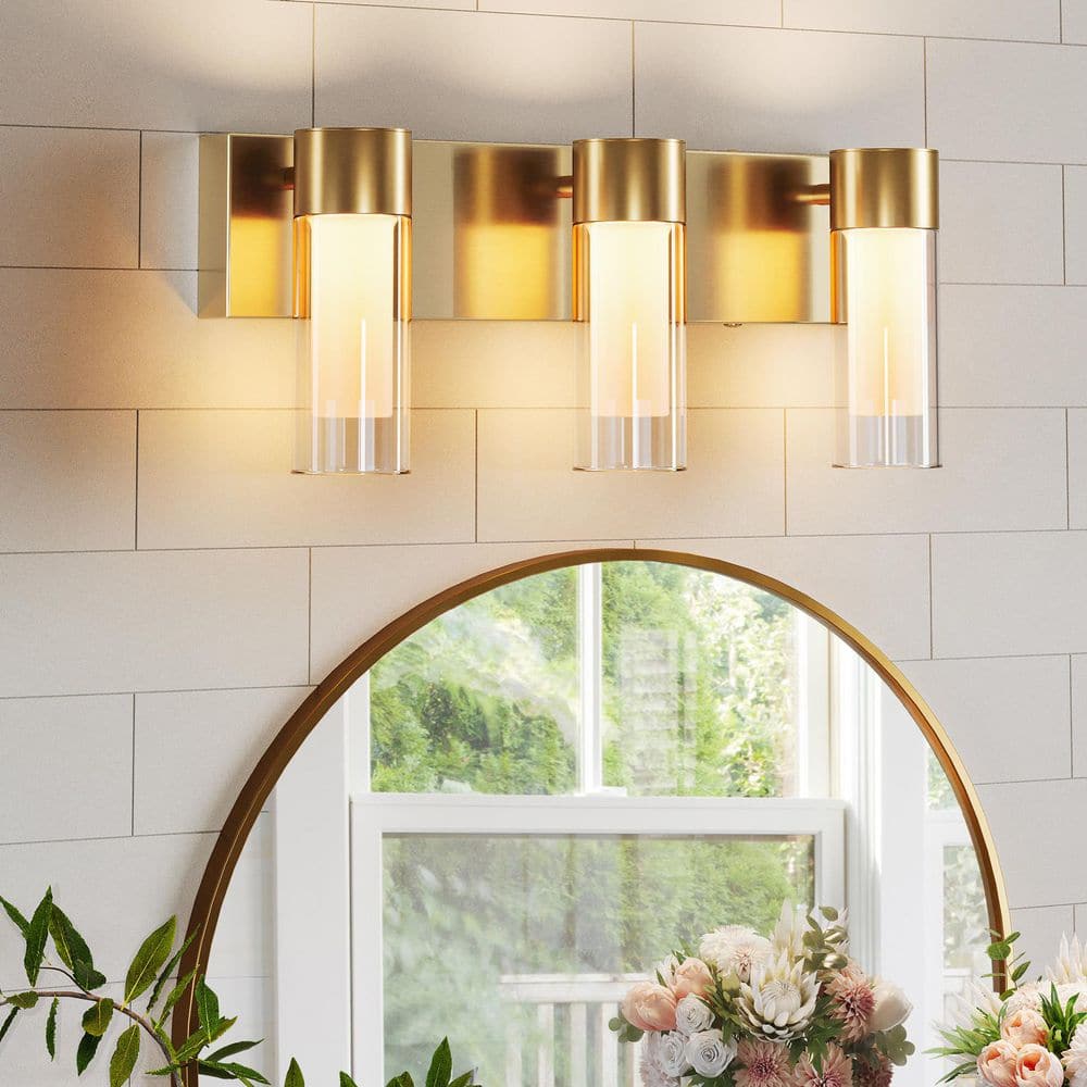 19.7 in. 3-Light Gold Integrated LED Bathroom Vanity Light with Double Layer Glass Shades, Dimmable, Up/Down Mount price history on PriceWatchPro
