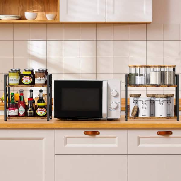 Rustic Series 2-Shelf Organizer Rustic Brown Space Saving Countertop Spice Rack and Coffee Station with S-Hooks Medium