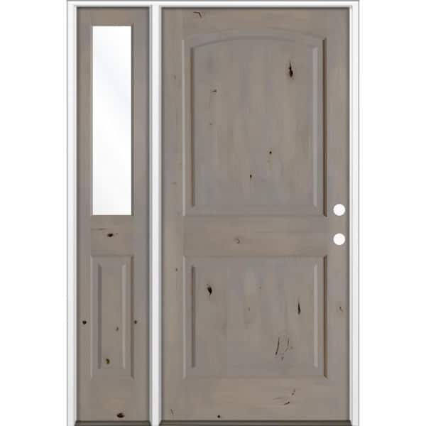Krosswood Doors 46 in. x 96 in. Knotty Alder 2 Panel Left-Hand/Inswing Clear Glass Weathered Gray Stain Wood Prehung Front Door LHSL