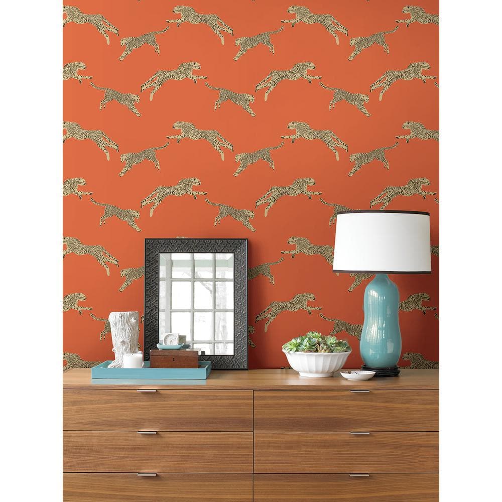 Clementine Orange Cheetah Print Peel & Stick Wallpaper