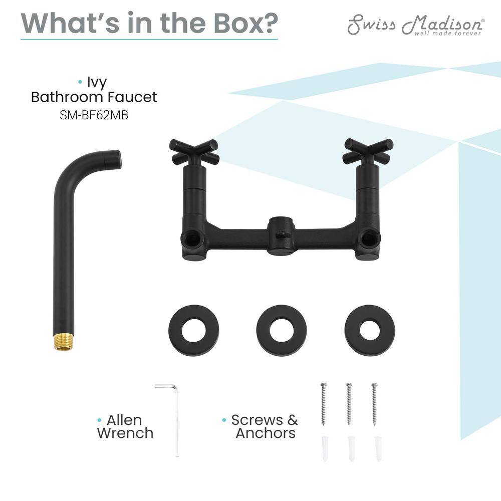 Ivy Matte Black Brass Wall-Mount Double Handle Bathroom Faucet