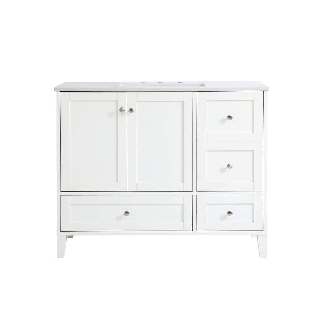 Simply Living 42 in. Single Bathroom Vanity in White with Engineered Marble
