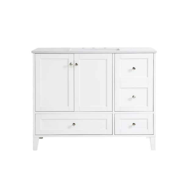 Unbranded Simply Living 42 in. Single Bathroom Vanity in White with Engineered Marble Vanity Top in Calacatta White