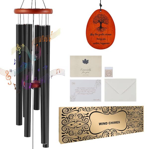 1042 mm Deep Tone Wind Chimes with 6 Tubes, Unique Large Memorial Wind Chimes for Patio, Porch, Outdoor Decor, Black