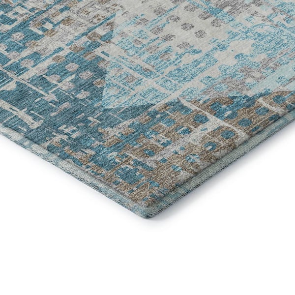 Mayfield Premium Machine Washable Abstract AMF2116 Teal 10 ft. x 14 ft. Area Rug