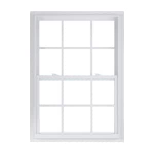 35.375 in. x 51.25 in. 50 Series Low-E Argon SC Glass Single Hung White Vinyl Fin Window with Grids, Screen Incl