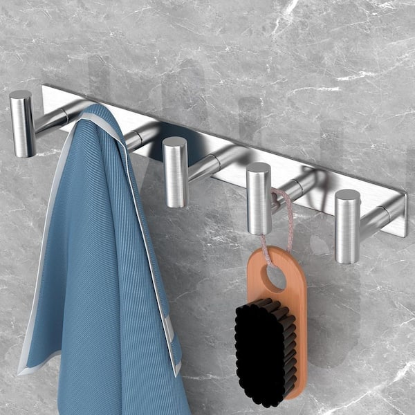 Silver 5-Hook Hat and Coat Wall Mount Rack for Robes Bags Keys, Towels Bathroom Towel Hanger Organizer