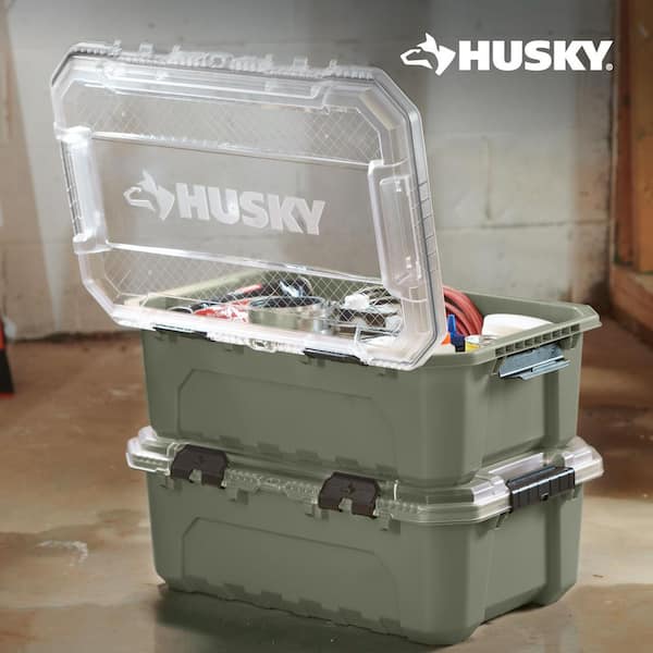12 Gal. Professional Duty Waterproof Storage Container with Hinged Lid in Army Green (2-Pack)