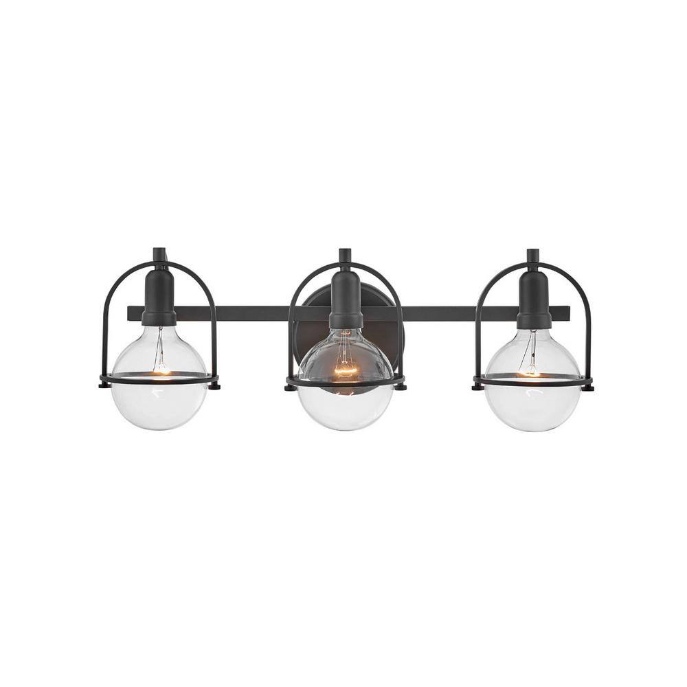 Somerset Elegant Black 3-Light Vanity Fixture with Vintage Appeal
