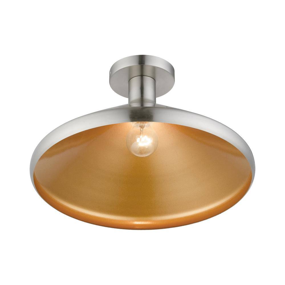 Geneva Brushed Nickel 1-Light Indoor/Outdoor Semi-Flush Mount