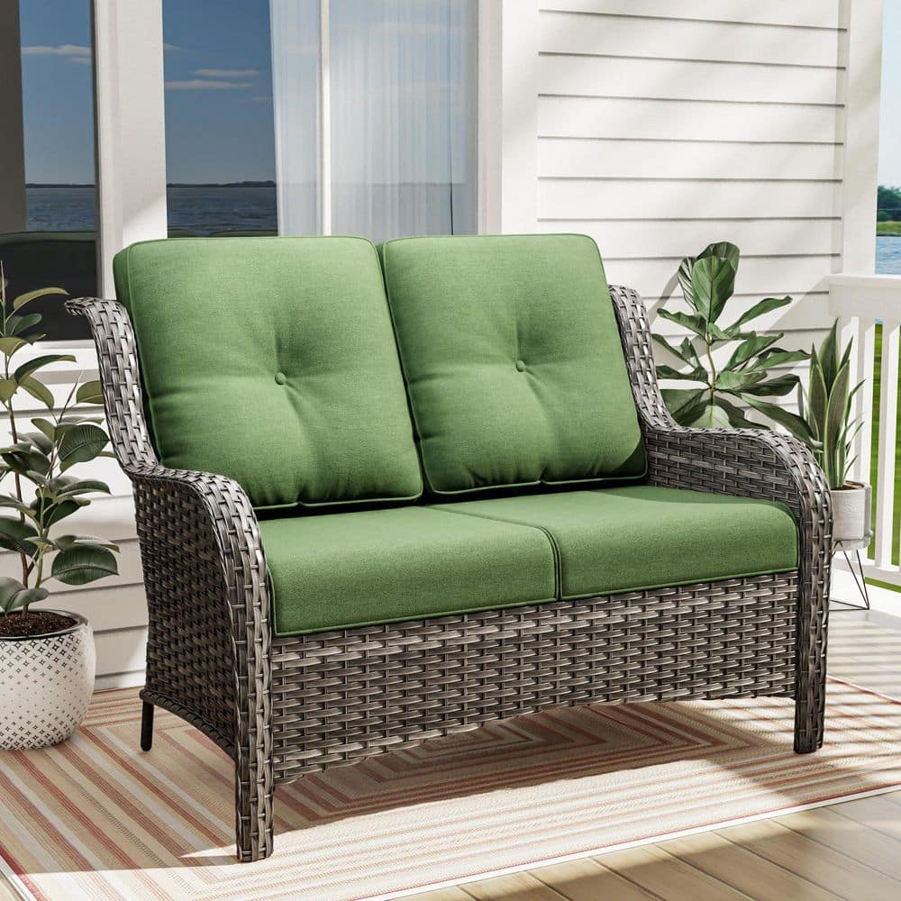 Wicker Outdoor Loveseat Patio Couch with Green Cushions price history on PriceWatchPro