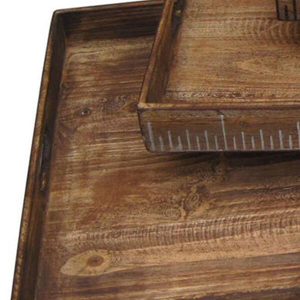 Wooden Tray With Grain Details And Cut Out Handles Set Of 3 Brown, Wooden Bath Tray B M