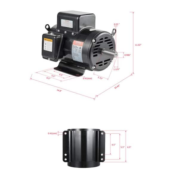 5 HP Air Compressor Motor 230V 25 Amps 3450 RPM 56 HZ Frame, 7/8 in. Keyed Shaft, 2.25 in. Shaft Length, Single Phase