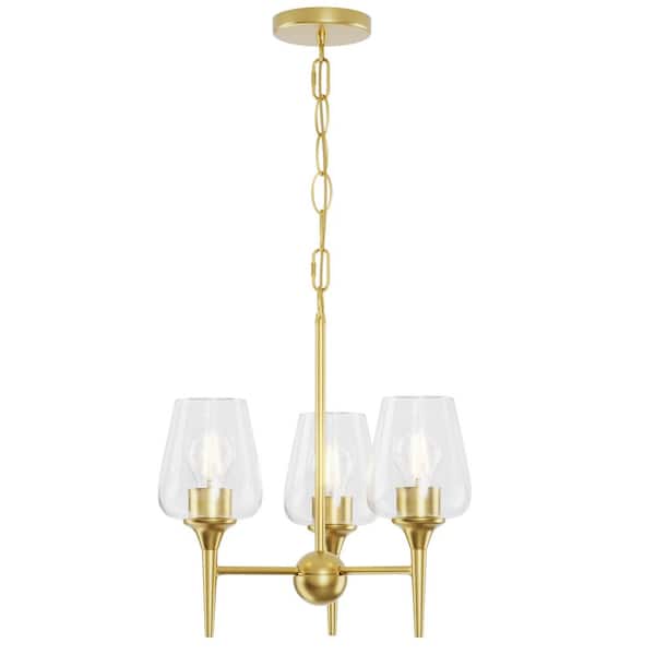 Modern Luxury 3-Light Gold Chandelier Clear Glass Shade for Dining Room, Living Room with No Bulbs Included