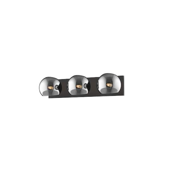 ALORA MOOD Willow 22-in 3 Light 60-Watt Matte Black/Smoked Solid Glass Vanity Light