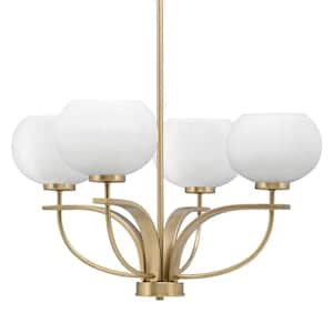 Olympia 4-Light Uplight Chandelier New Age Brass Finish 7 in. White Muslin Glass