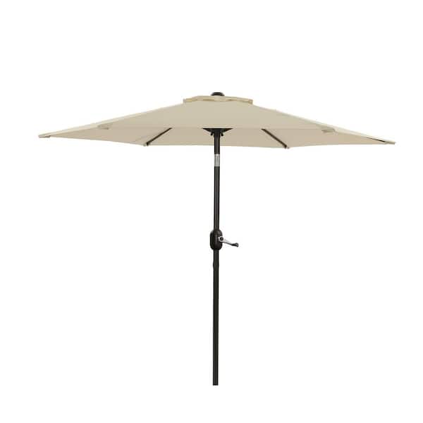 Flynama 7.5 ft. Crank Lift Hexagon Outdoor Patio Market Umbrella with Steel Rid in Beige (Base Not Included)