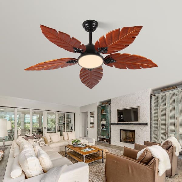 Tropical 52 in. Indoor Black 5 Wood Blades Downrod Standard Ceiling Fan with LED light and Remote Included