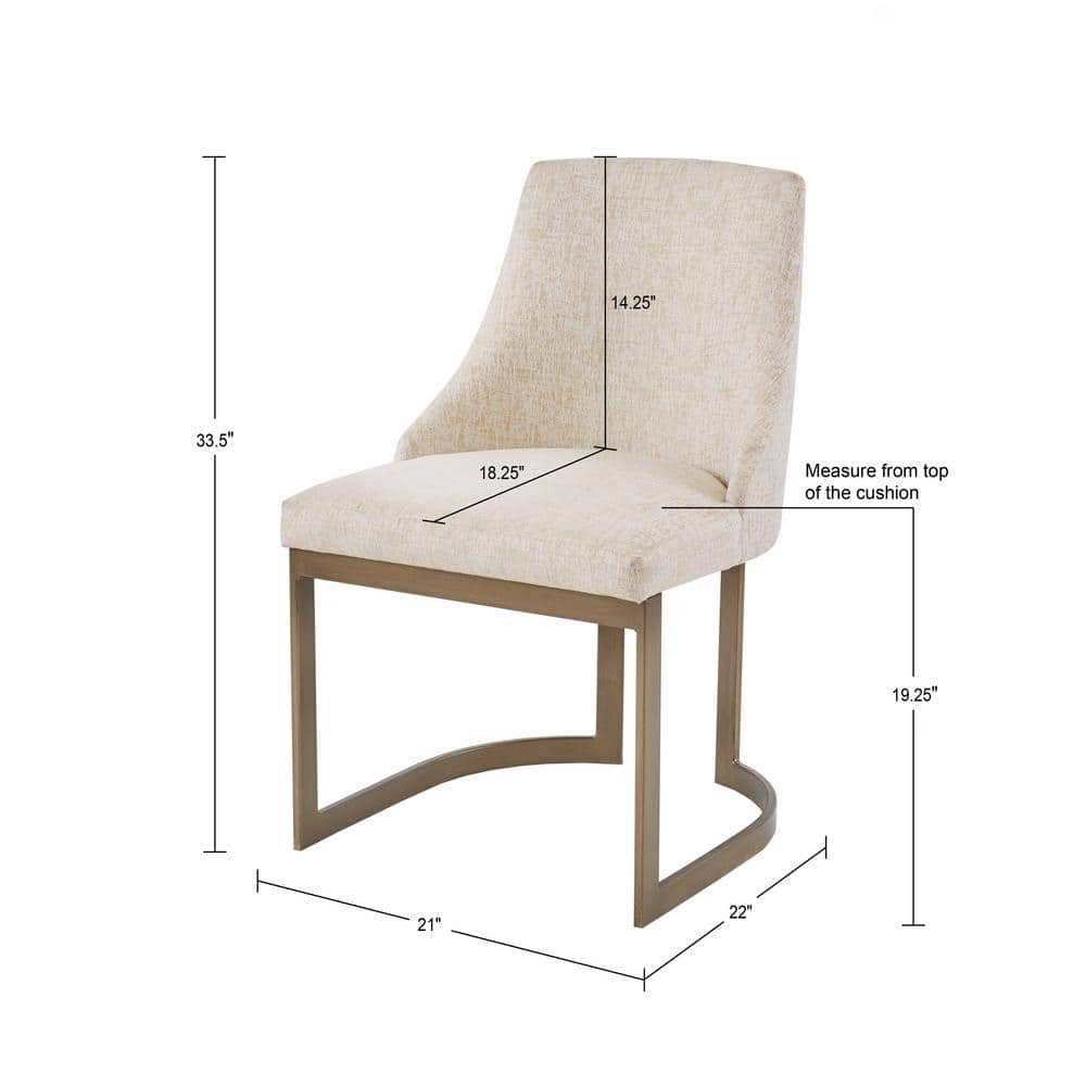 Cream Upholstered Parsons Dining Chairs with Antique Gold Metal Frame, Set of 2