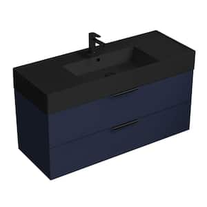 Derin 47.64 in. W x 18.11 in. D x 25.2 in. H Modern Bathroom Vanity in Night Blue with Matte Black Ceramic Top