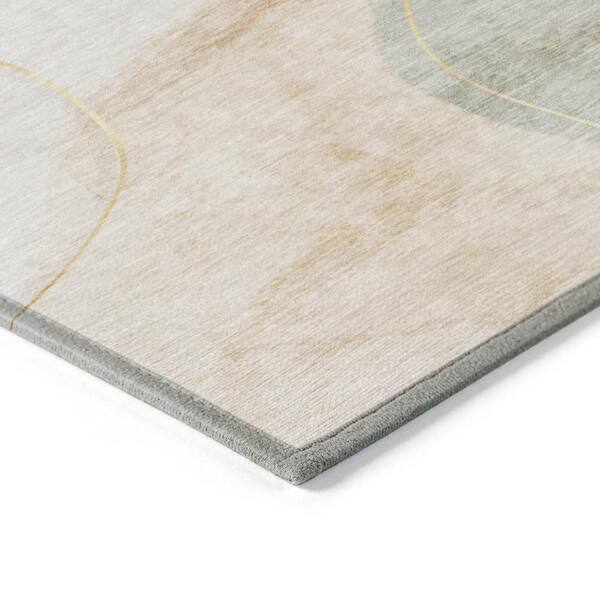 Beige and Green 2 ft. 3 ft. Woven Abstract Rectangle Indoor/Outdoor Area Rug