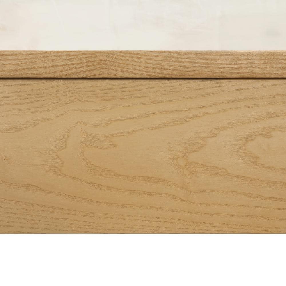 Natural Oak Queen Bed with Rattan Headboard and Storage Drawer