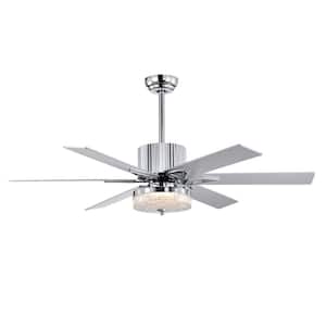52 in. Smart Indoor/Outdoor Chrome Ceiling Fan with LED Lights and Remote Control 6 Blades Reversible Motor Fan Light