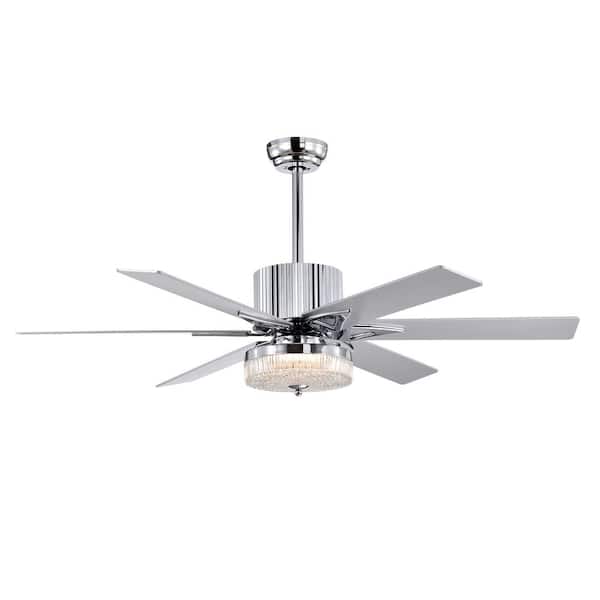 Unbranded 52 in. Smart Indoor/Outdoor Chrome Ceiling Fan with LED Lights and Remote Control 6 Blades Reversible Motor Fan Light