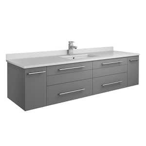 Lucera 60 in. W Wall Hung Bath Vanity in Gray with Quartz Stone Vanity Top in White with White Basin