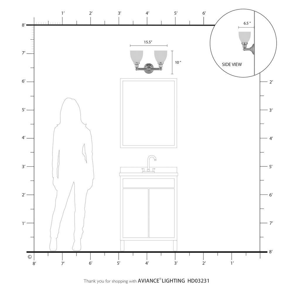 Polished Brass 2-Light Vanity with Satin Opal White Glass