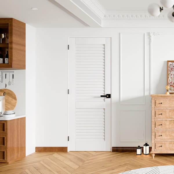 TENONER 24 in. x 80 in. Primed Wood Louvered Door with Quick