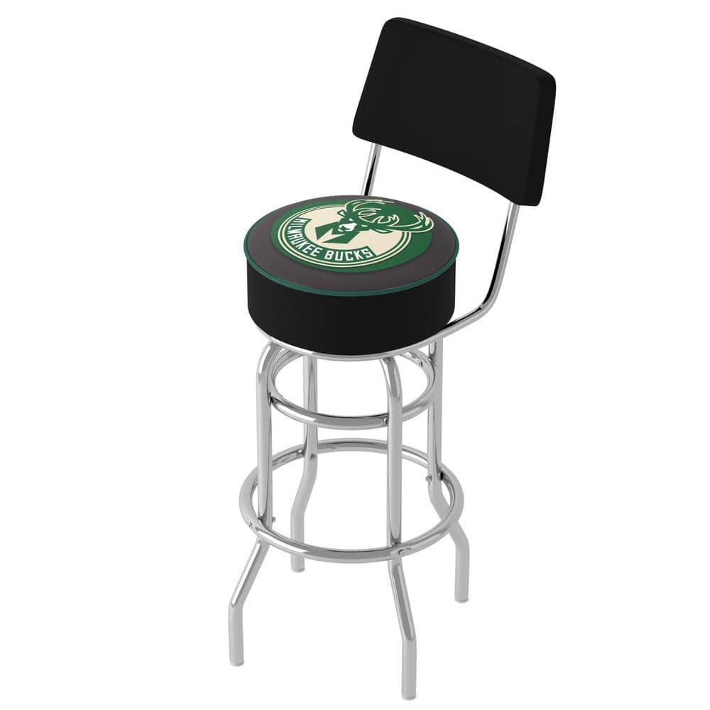 Milwaukee Bucks Logo 31 in. Green Low Back Metal Bar Stool with Vinyl Seat
