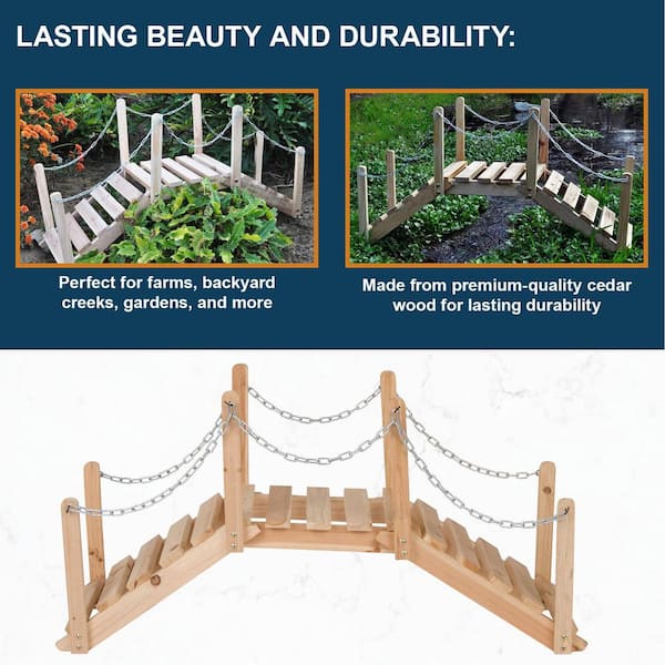Shine Company 3 ft. Natural Cedar Wood Classic Arch Garden Bridge