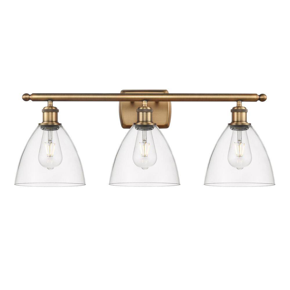 Bristol Glass 28 in. 3-Light Brushed Brass Vanity Light with Glass Shade price history on PriceWatchPro