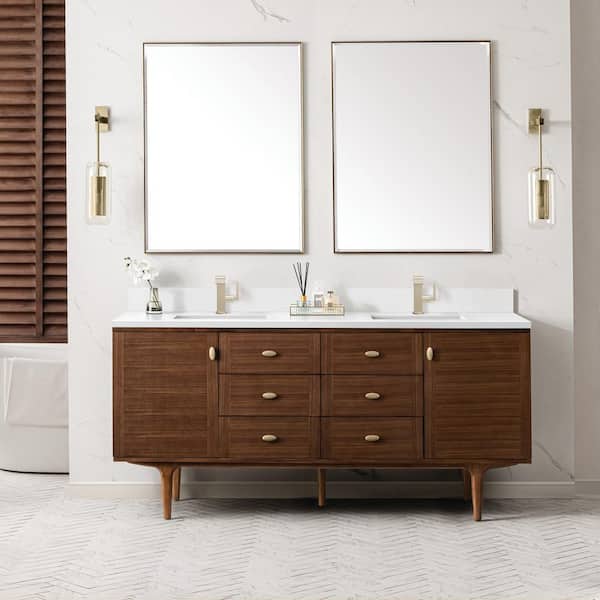 James Martin Vanities Amberly 72.0 in. W x 23.5 in. D x 34.7 in. H Bathroom Vanity in Mid-Century Walnut with White Zeus Silestone Quartz Top