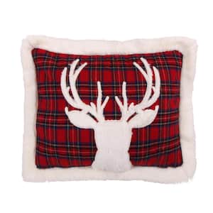 Plaid Fur Red and Cream Deer Fur Edge 14 in. x 18 in. Throw Pillow