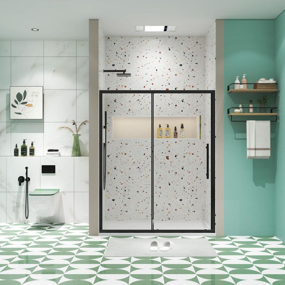 48 in. W x 72 in. H Sliding Frame Shower Door in Matte Black Finish with Clear Glass price history on PriceWatchPro