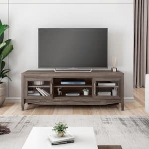 53 in. Gray Wood TV Stand Fits TVs up to 60 in. with Storage Doors