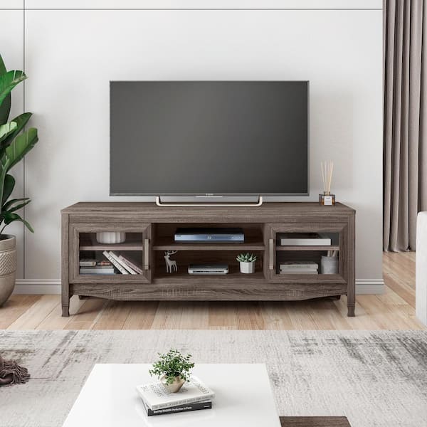 TECHNI MOBILI 53 in. Gray Wood TV Stand Fits TVs up to 60 in. with Storage Doors