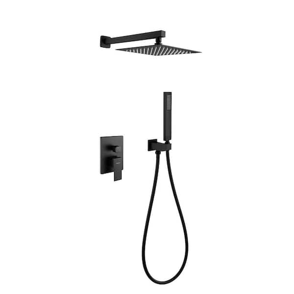Satico Rain 1-Spray 2-Function 10 in. Shower System Shower Head with Handheld in Matte Black (Valve Included)