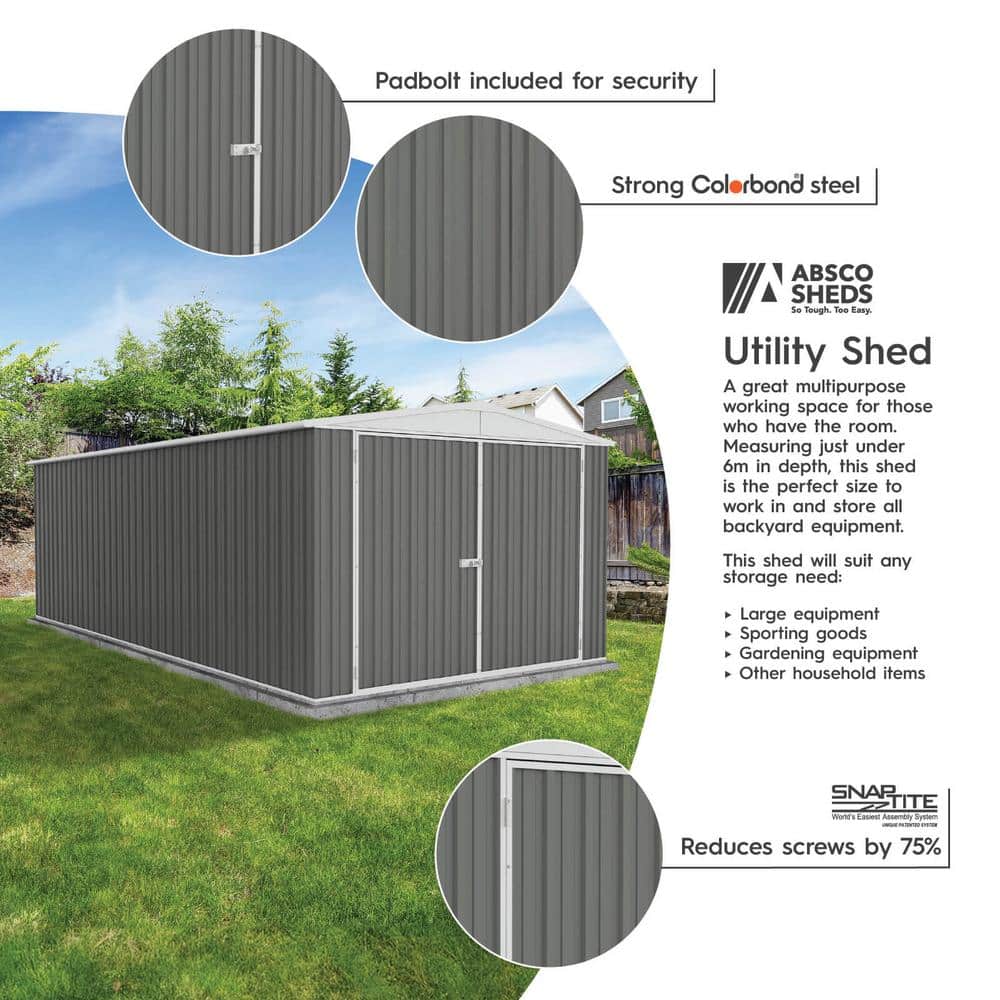 Large Gray Metal Double Door Storage Shed 10' x 20'