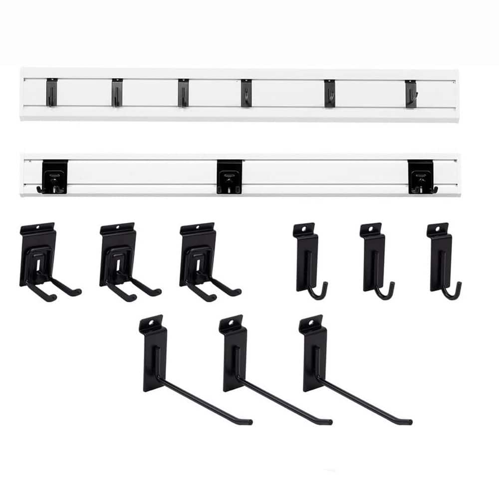 Garage Slatwall Panel 24 in. White Finish Metal Adjustable Hooks Versatile Storage Wall Rack with 4 Pack price history on PriceWatchPro
