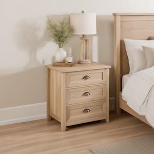 25 in. W 3-Drawer White Oak Wood Nightstand (26 in. H x 25 in. W x 18 in. D)