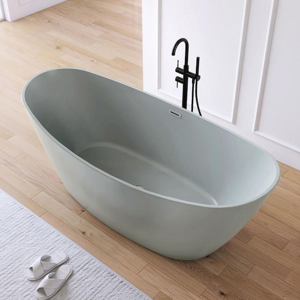71 in. x 31.5 in. Acrylic Flatbottom Freestanding Soaking Bathtub in Gray