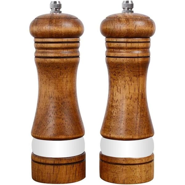 Wood Salt and Pepper Grinder Set Manual Mills with Adjustable Ceramic Grinding Acrylic Window 6.5inch 2 Pack
