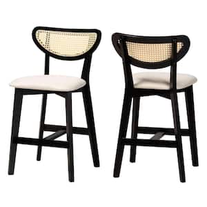 Dannell 24 in. Cream and Black Wood Counter Stool with Fabric Seat (Set of 2)