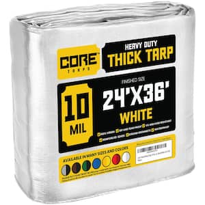 24 ft. x 36 ft. White 10 Mil Heavy Duty Polyethylene Tarp, Waterproof, UV Resistant, Rip and Tear Proof